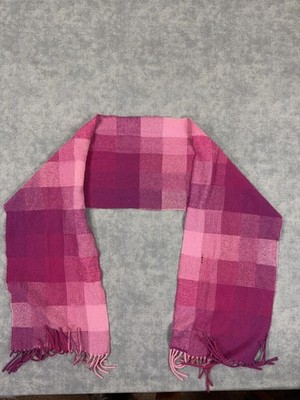 Avoca Wool Scarf Womens Pink Plaid Fringe Tassel Knit Winter Made In Ireland