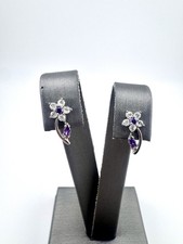 14k White Gold Cubic Zirconia Lever Back Flower Earrings