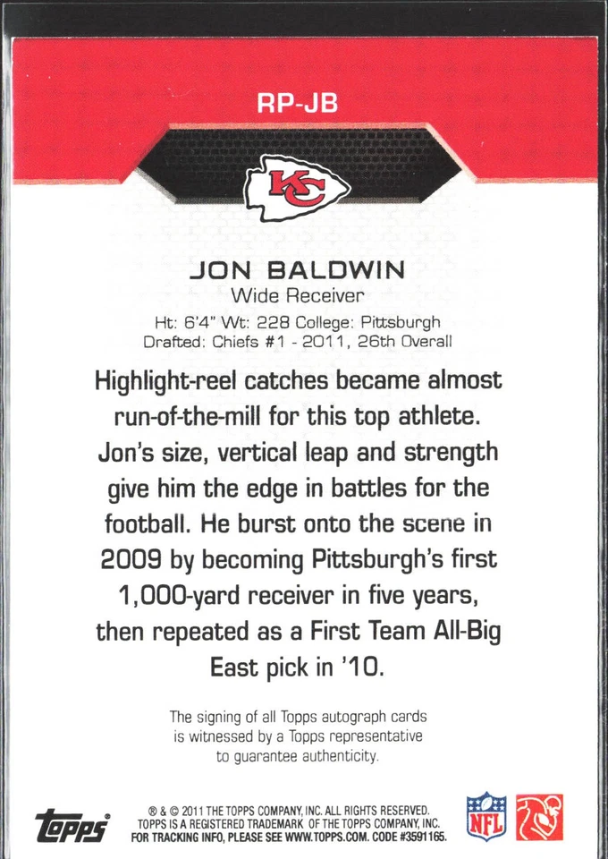 2011 Topps #RP-JB Jonathan Baldwin Rookie Premiere Autographs #/90 - Image 2 of 2