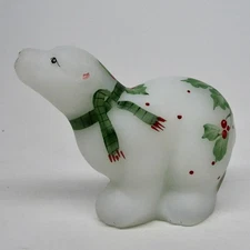 Fenton glass animal polar bear holly berries Christmas figurine figure painted