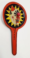 Vtg Tin Litho Toy Party Noise Maker Circus Clown Halloween Metal Paddle Clapper