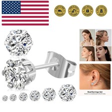 6 Pairs Stud Earrings for Women, 3-8mm Stainless Steel Cubic Zirconia Earring...