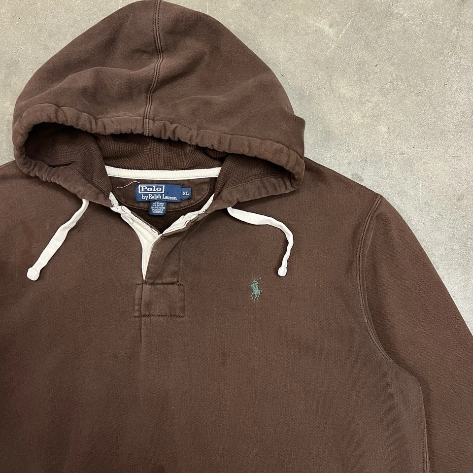 Vintage Polo By Ralph Lauren Rugby Hoodie Men’s XL Rare Chocolate Cotton - Image 3 of 4