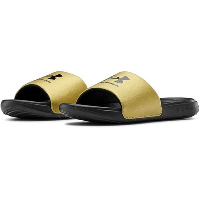Under Armour 3023772 Women's UA Ansa Fix Slides, Black/Metallic Gold, Size 6