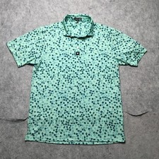 Bad Birdie Polo Shirt Mens Large Green Floral Print Performance Golf Stretch
