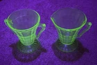 Anchor Hocking Block Optic Green Uranium Glass Creamer~Sugar Bowl