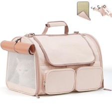 Cat Carrier, 4 Mesh Windows Small Dog Carrier, 4 Storage Pockets Cat Travel B...