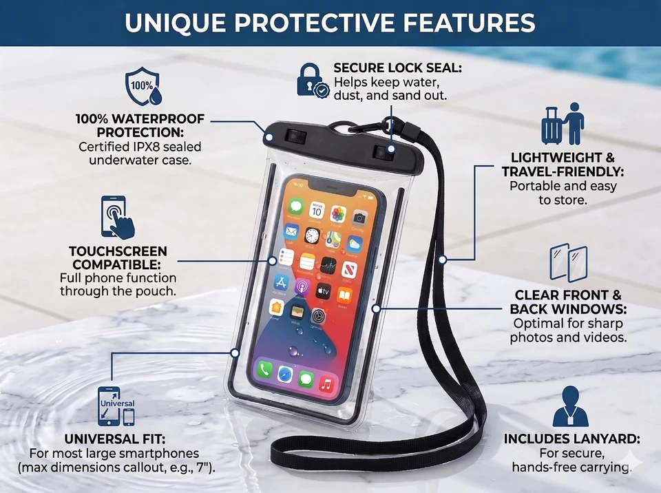 Waterproof Case Underwater Phone Cover Dry Bag Universal Pouch For Smartphones - Image 2 of 4