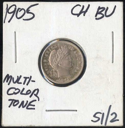 US Coin 1905 Barber Dime Silver CH BU Multi Color Toning NO RESERVE!