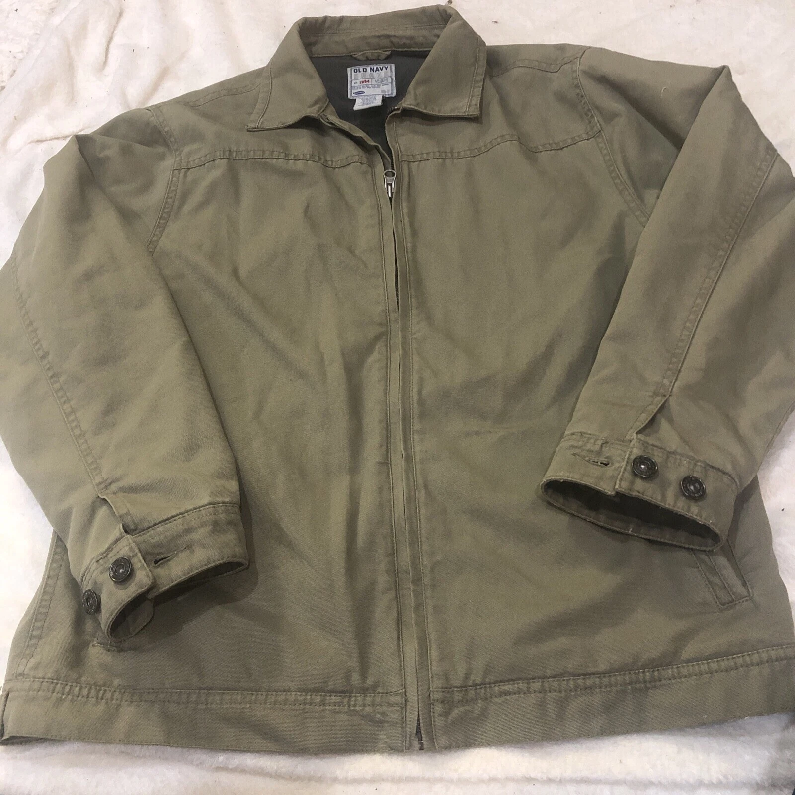 VINTAGE Old Navy Jacket Mens XXL Green Canvas Shell Fleece llined Chore Barn