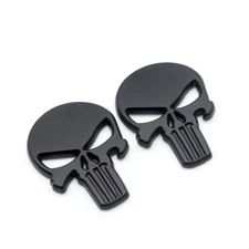 2x Black Metal Rear Trunk Skull 3D Badge Side Wing Fender Emblem Sticker Decal