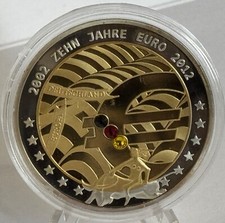 Medaille 10 Jahre EURO Deutschland 2012 PP vergoldet mit Kristallen, Zertifikat