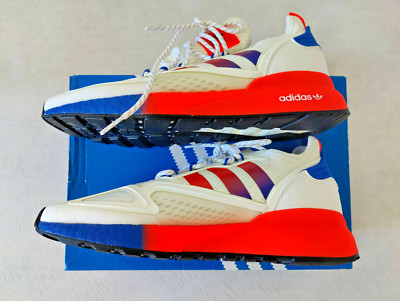 Adidas Originals ZX 2K Boost Athletic Shoes, Men's Size 9.5, White Red Blue