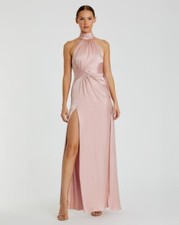 Mac Duggal Open Back High Neck Side Ruched Gown in Pink Size US 8 (MSRP $398)