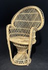 Vintage Mini Woven Wicker Peacock Chair Plant Stand 16”