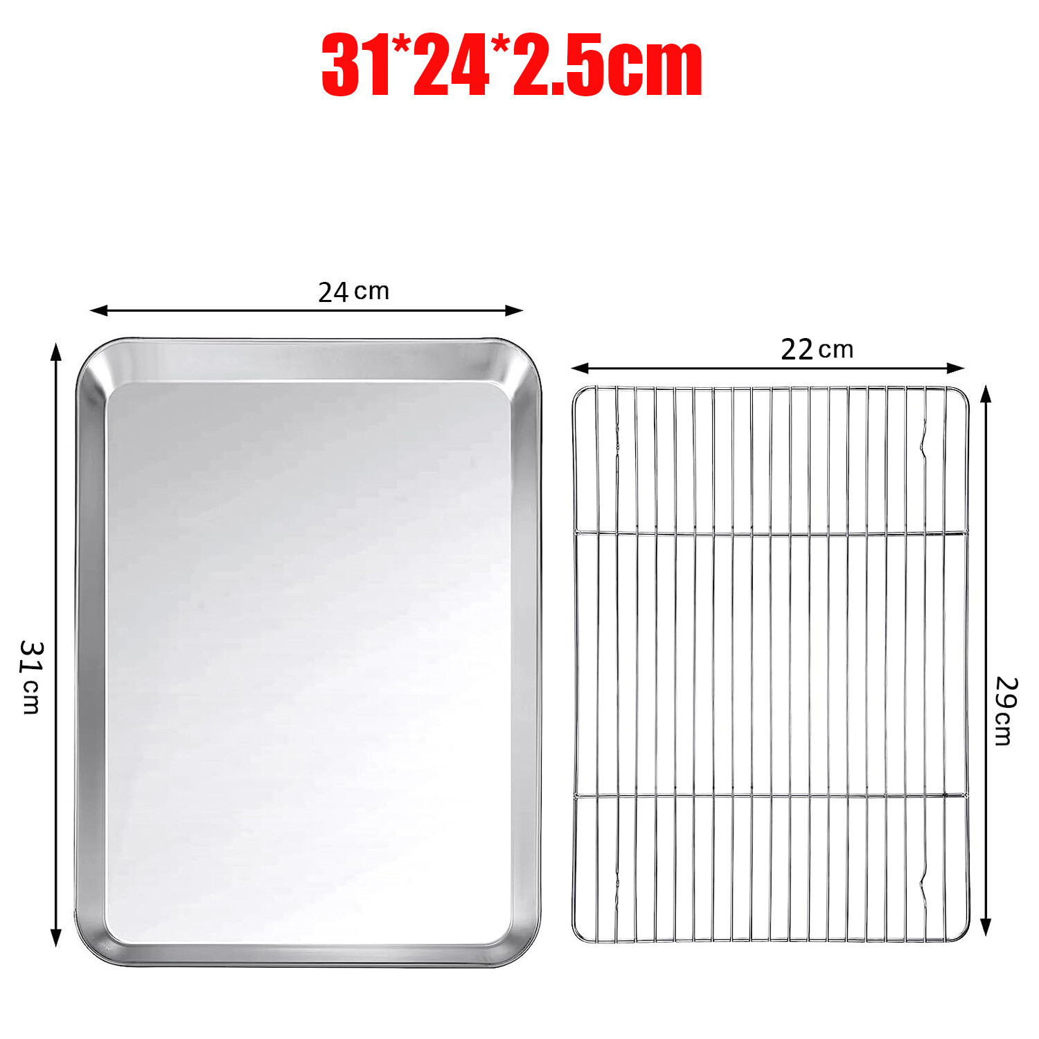 Stainless Steel Baking Tray with Cooling Rack Kitchen Cookie Oven Sheet Pan Set