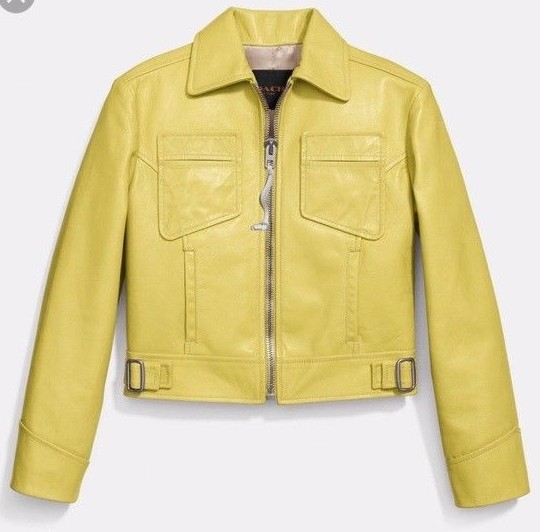 NWT $1595 COACH RUNWAY Leather Moto Cropped Jacket Slime Lime