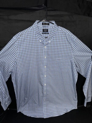 Nordstrom Shirt Adult 2XL Tall White Blue Plaid Long Sleeve Button Up Mens 