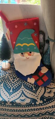 Gnome nwt super soft Christmas stocking gift red blue green present gift bag