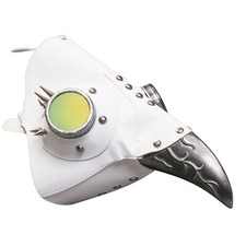 Steampunk Plague Doctor with Spike Goggle Curved Bird Beak Mask - White Silver