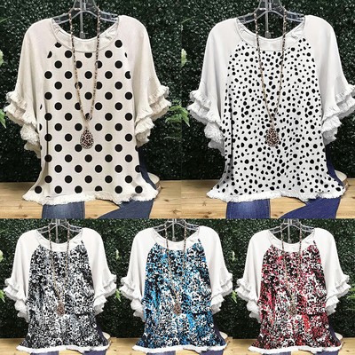 T-Shirts Bluse Tunika Damen Tops T-Shirt Kurzarm Baggy Sommer Lose Patchwork C8