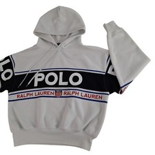 Polo Ralph Lauren 1967 Logo Around Double Knit Hoodie Womens XS White Spellout