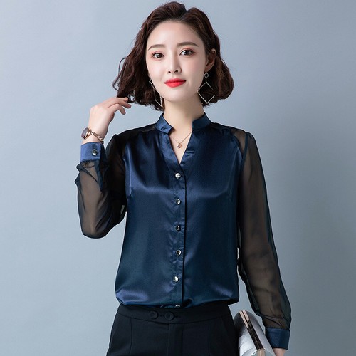 Women Satin Blouse Top Silky Faux Silk 