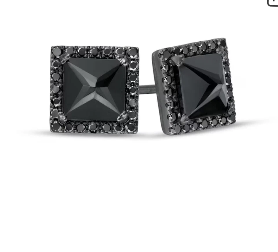 Aretes de plata 925 para hombre con forma de pirámide de cerámica negra creados en laboratorio de ónix negro Foto 4 de 4