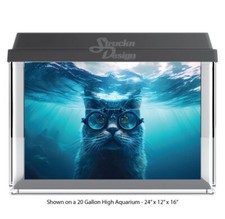 Grey Snorkeling Cat Blue Polyester Fish Tank Glass Backdrop Aquarium Background