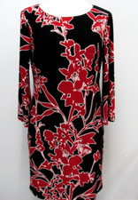 Lauren Ralph Lauren Essentials Dress Midi Jersey Stretch Black Red Floral Size 6