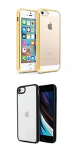 Clear TPU Rubber Back Cover w Black & Gold Chrome Edge Compatible, Apple SE,5S,5