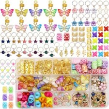 140Pcs Gold Butterfly Hair Jewelry for Braid Colorful Star Flowers Loc