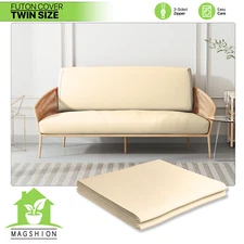 Ivory Twin Size Slipcovers Zippered Washable Sofa Protector Stretch Futon Cover