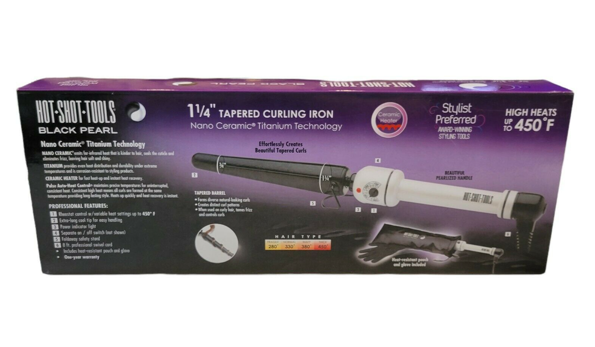 Hot Shot Tools Black Pearl Ceramic Taper Wand Hot Shot Tools Black Pearl Curling Iron Tapered 1 1/4” | eBay main image 3