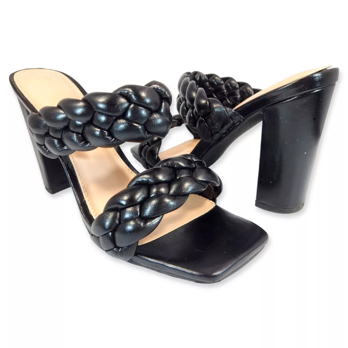 Women s Slip On Quilted Slide Heeled Sandals Sz 8 Black Braided