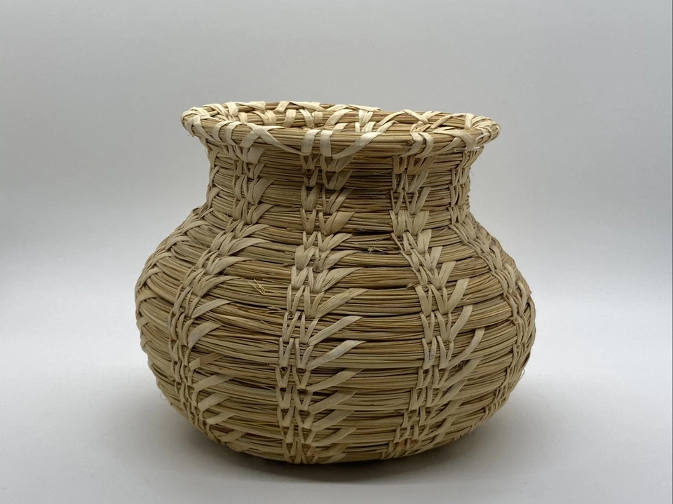 Natural Light Woven Round Basket Vessel Boho Chic Country Beach Decor 5" x 6.5" - Image 3 of 4