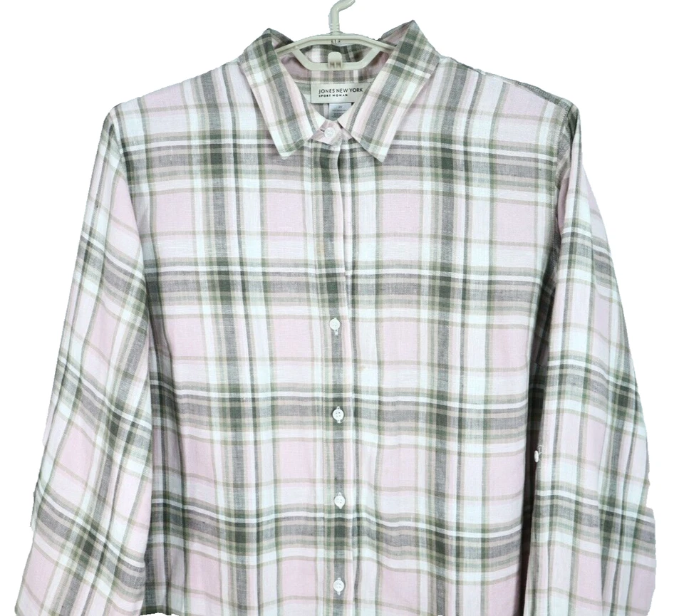 JONES NEW YORK Women's Linen Tunic Shirt Long Sleeve Plaid Western Multicolor 2X - Image 3 of 4