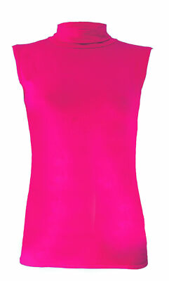 DAMEN ÄRMELLOSES ROLLKRAGEN POLOKRAGEN OBERTEIL UNI ROLLKRAGEN SHIRT PULLOVER 8-22