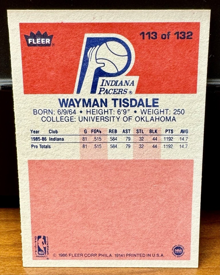 1986 Fleer 113 Wayman Tisdale Basketball Indiana Pacers eBay
