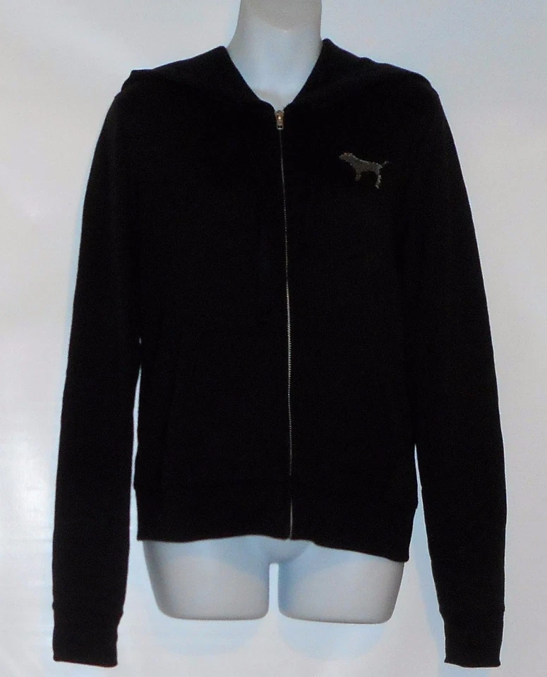 Moletom com capuz Victoria's Secret rosa amor rosa lantejoulas zebra preto pequeno (S) novo com etiquetas - Imagem 3 de 4