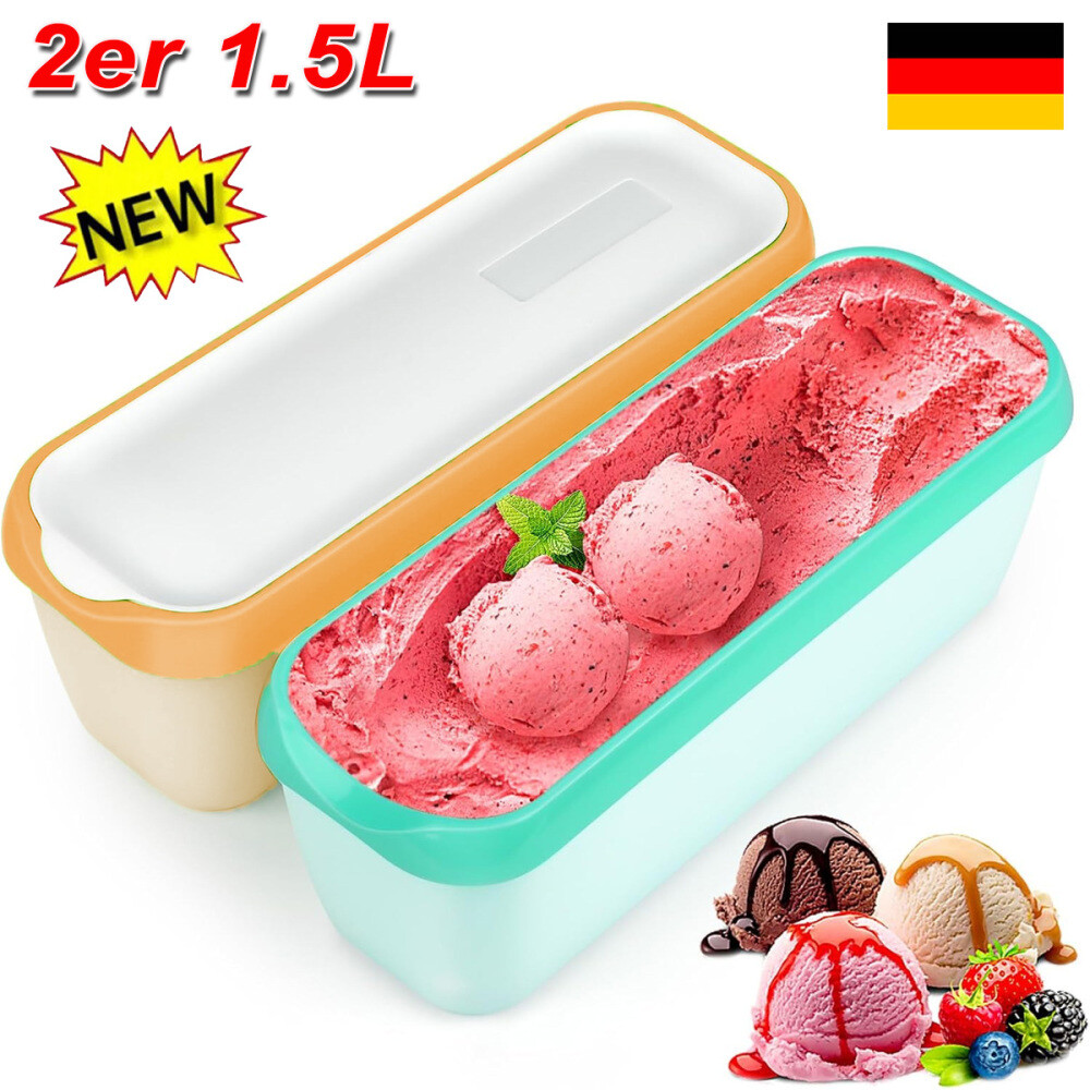 Eisbehälter für Speiseeis 2 Stück 1.5 Liter Aufbewahrungsbehälter Gefrierdosen