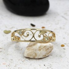 Round Cut Moissanite Filigree Style Adjustable Toe Ring 14K Yellow Gold