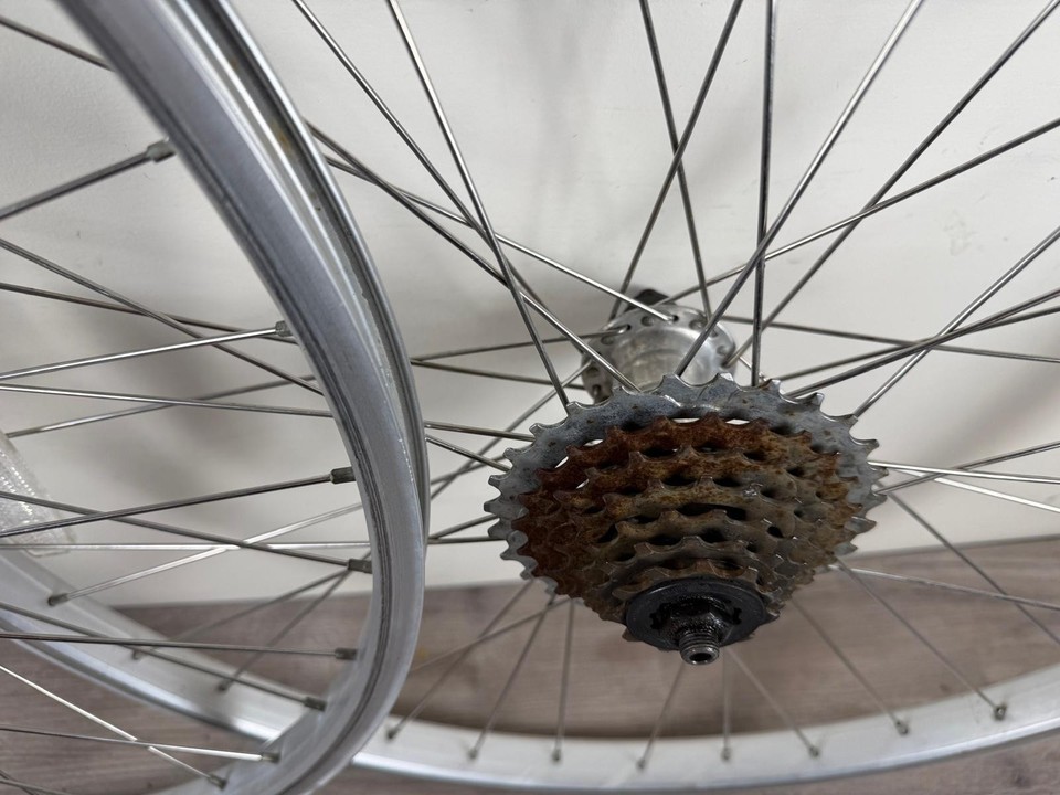 Paire De Roues VTT Araya 26 Pouces - Or - Moyeux Shimano Exage 6 Vitesses - Vintage