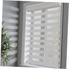 Corded Zebra Roller Blinds for Windows – Dual Layer Light 42"W x 72"H White