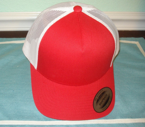 The Classics Yupoong Snapback White/Red Mesh Back Trucker Hat Cap New