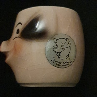 Vintage Goebel Schwein Eierbecher ''Lucky Chap'' 1962 KL105/B mit Aufklebern