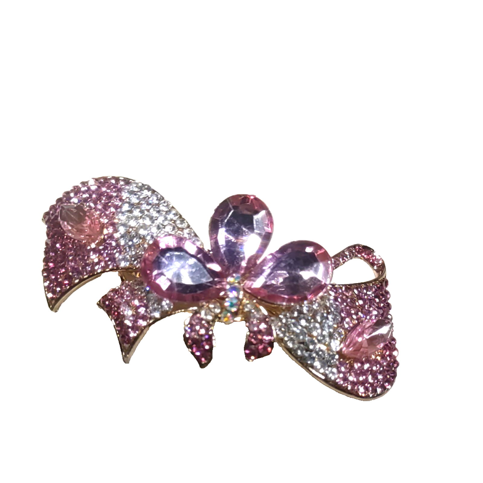 Pink Shaded Rhinestone Hair Barrette Tension Clip Party Pagant Bride Wedding
