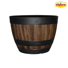 Reedley Medium Kentucky Walnut Brown Resin Wine Barrel Lightweight round Planter