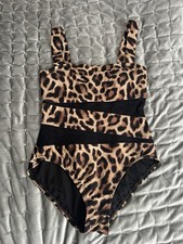 Carmen Marc Valvo Mesh /animal Print Beige Brown One Piece Swimsuit Size 10