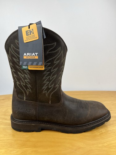 NWT Ariat Men's Groundbreaker Wide Square Soft Toe Brown Boot Size 12D 10020059 - Picture 4 of 17